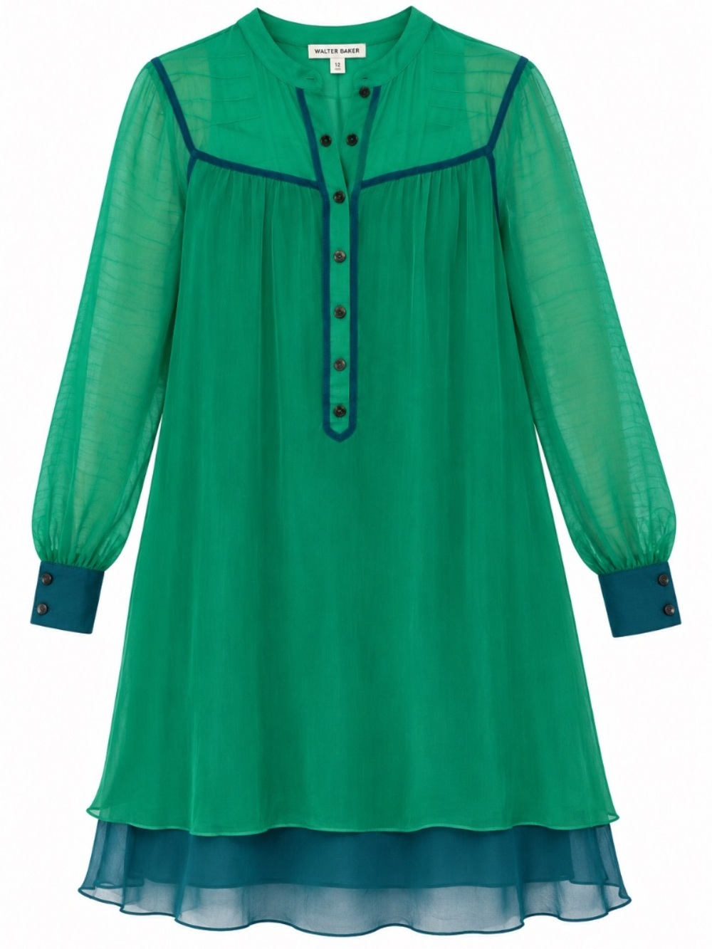 Walter Baker • 100% Silk • Emerald Green • Chiffon Shift Dress • Size 12